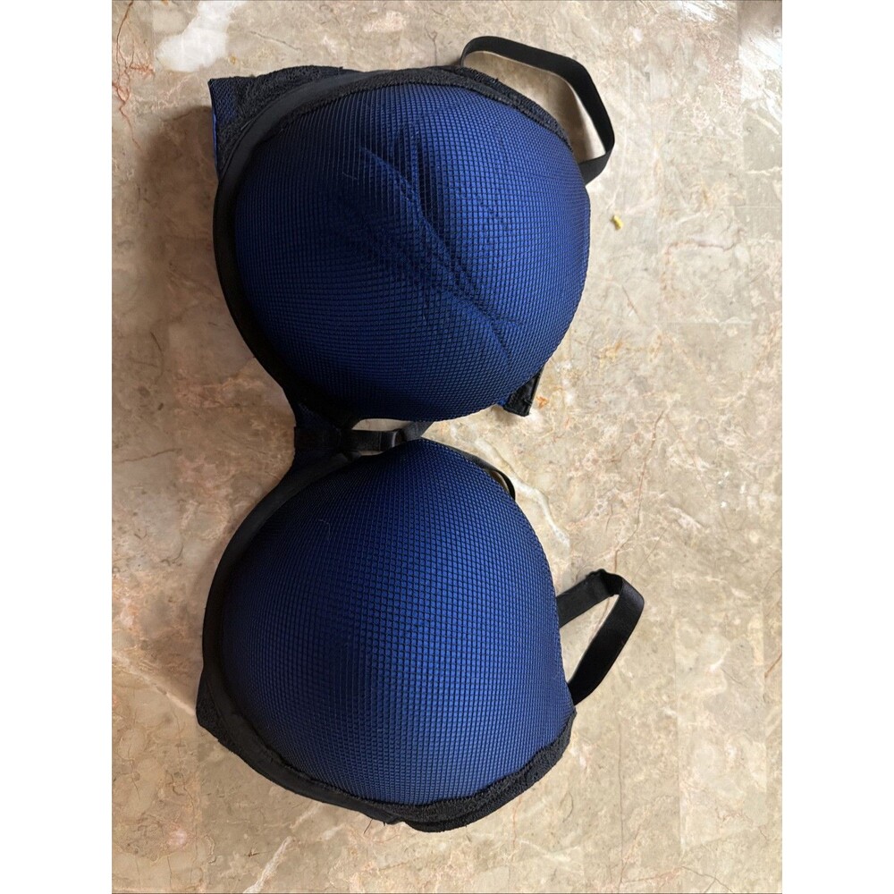Torrid XO Plunge Push up Bra Fishnet 46c Black Blue
